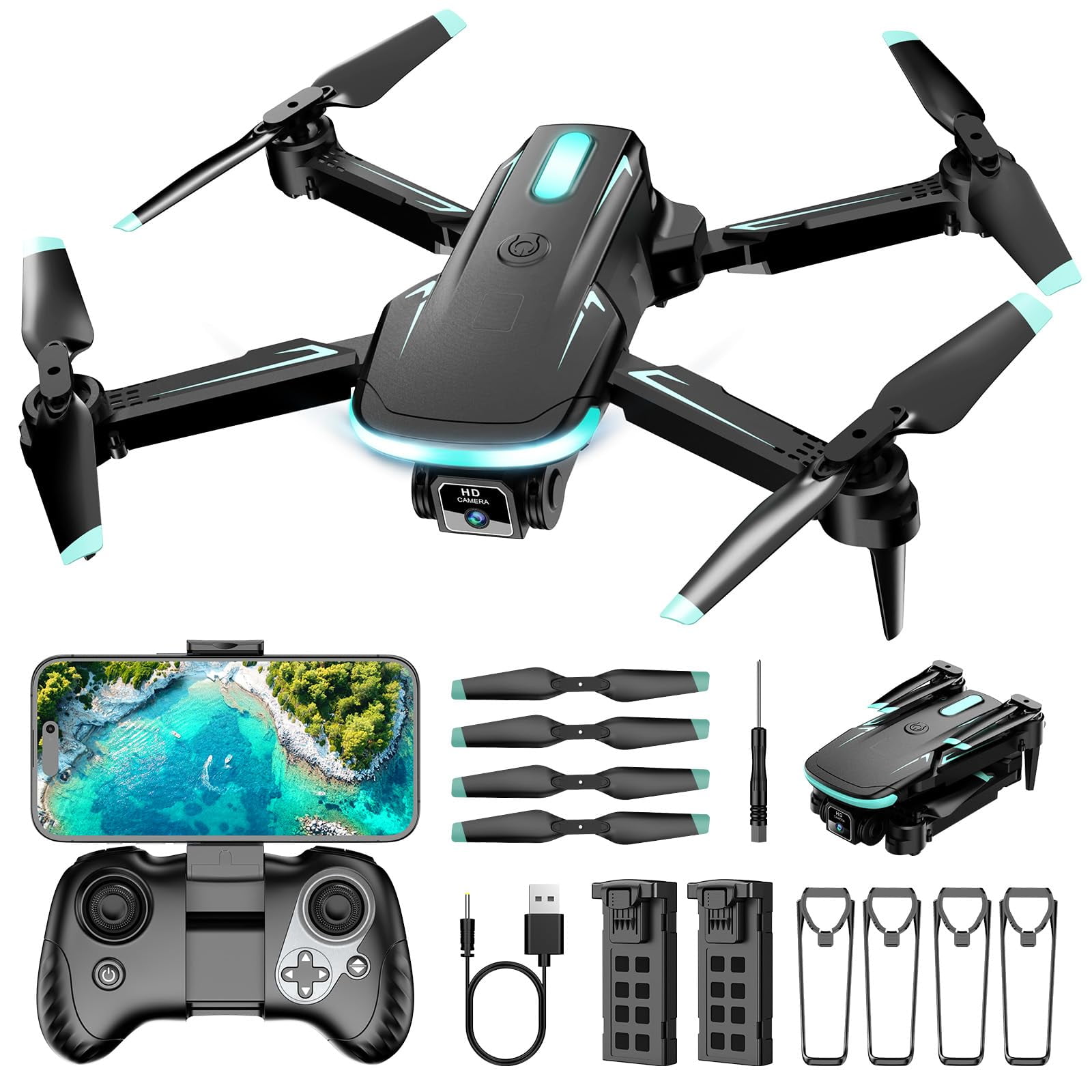Drone Wepetco Con Cámara Hd 1080p, Fpv, Plegable Para Niños Con Funda