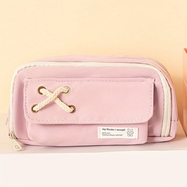 1pc Simple Three-layer Large Capacity Pencil Bag Student School Supplies Storage Bag Large Opening Soft Cloth Pencil Case With Mesh Bag Boys Girls Cute Stationery Bag Prize Gifts