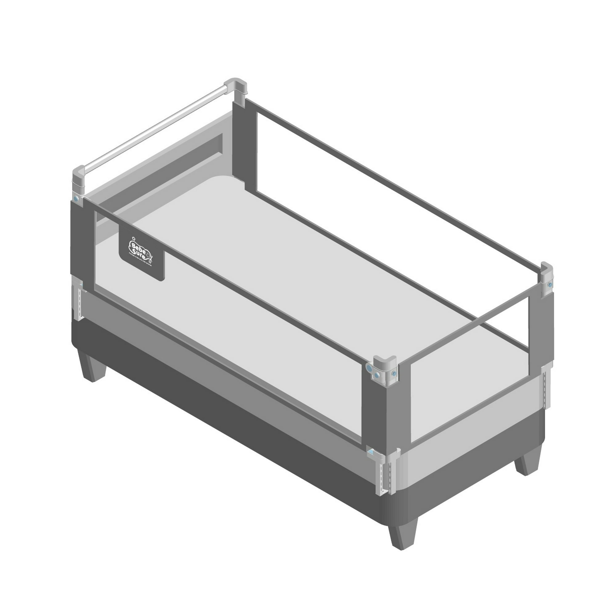 Bebe Sure - 3 Barandas + Soporte De Cabecera Gris Para Cama Queen 160x190x190 Cm Altura Colchón Hasta 27 Cm