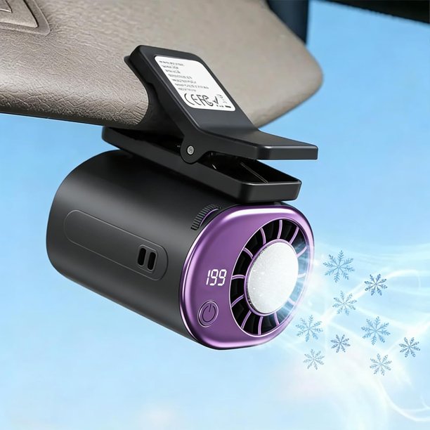 Ventilador clip coche LED 199 velocidades 16°C semi enfriamiento pinza ancha batería 2000mAh