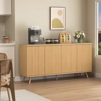 M&Ms - Sideboard Buffet Cabinet With Storage, Long Sideboard Storage Cabinet With 4 Doors, Wood Credenza Console Coffee Bar Cabinets With Adjustable Shelves For Living Room Kitchen Dining Room Natural
