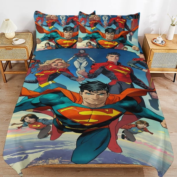 Superman Bedding Sets Ultra Soft Skin-Friendly Duvet Cover 3 Piece, Cute Comforter Cover Bed Set for Boys Girls Kids