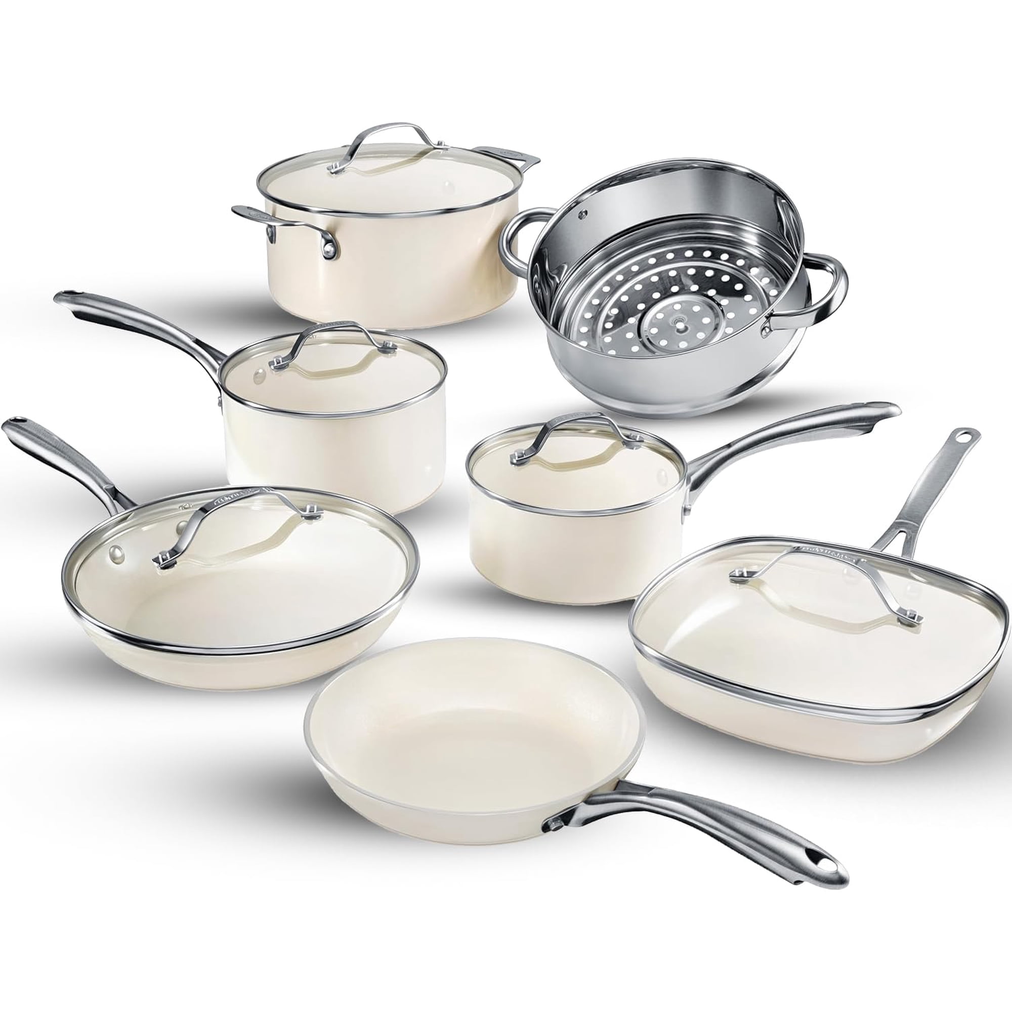 Juego De Utensilios De Cocina Gotham Steel De 12 Piezas, Cerámica, Antiadherentes, Con Vaporizador