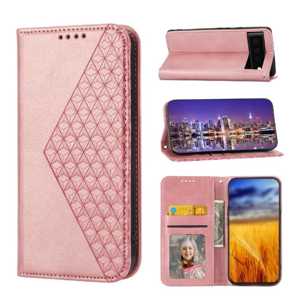 Funda Flip FOXDOCK para Google Pixel 6 Pro , Estilo Billetera con Diseño Rombo, Correa de Mano y Soporte, Uso Diario