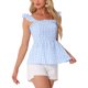 thumbnail image 1 of INSPIRE CHIC Blusa de Cuadros con Peplum para Mujer de Regreso a Clases Cuello Cuadrado Sin Mangas Verano L Azul, 1 of 6