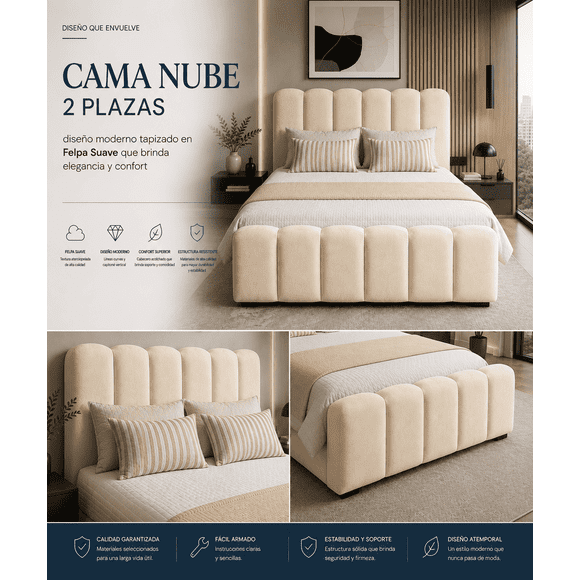 Cama Nube 2 plazas Crudo
