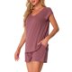 thumbnail image 4 of INSPIRE CHIC Conjunto de Pijama de Mujer de 2 Piezas, Suéter de Punto de Manga Corta y Pantalones Cortos, Talla 2XL, Rojo Vino, 4 of 5