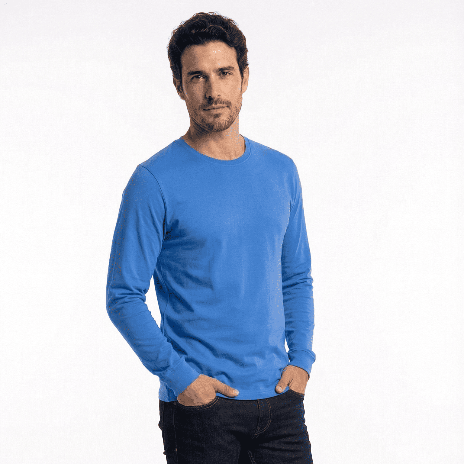 T-world - Polera Algodón Manga Larga Cuello Redondo Uv Antipilling Azulino