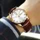 thumbnail image 2 of Reloj OLEVS - Correa de piel para hombre con fecha y día, color marrón y dorado, 2 of 9