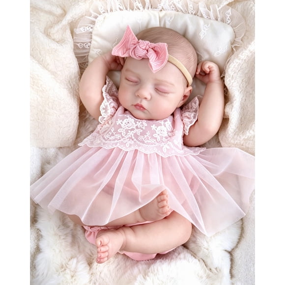 Muñeca Bebé Aori 51 cm Reborn con Encaje Rosa Dormida
