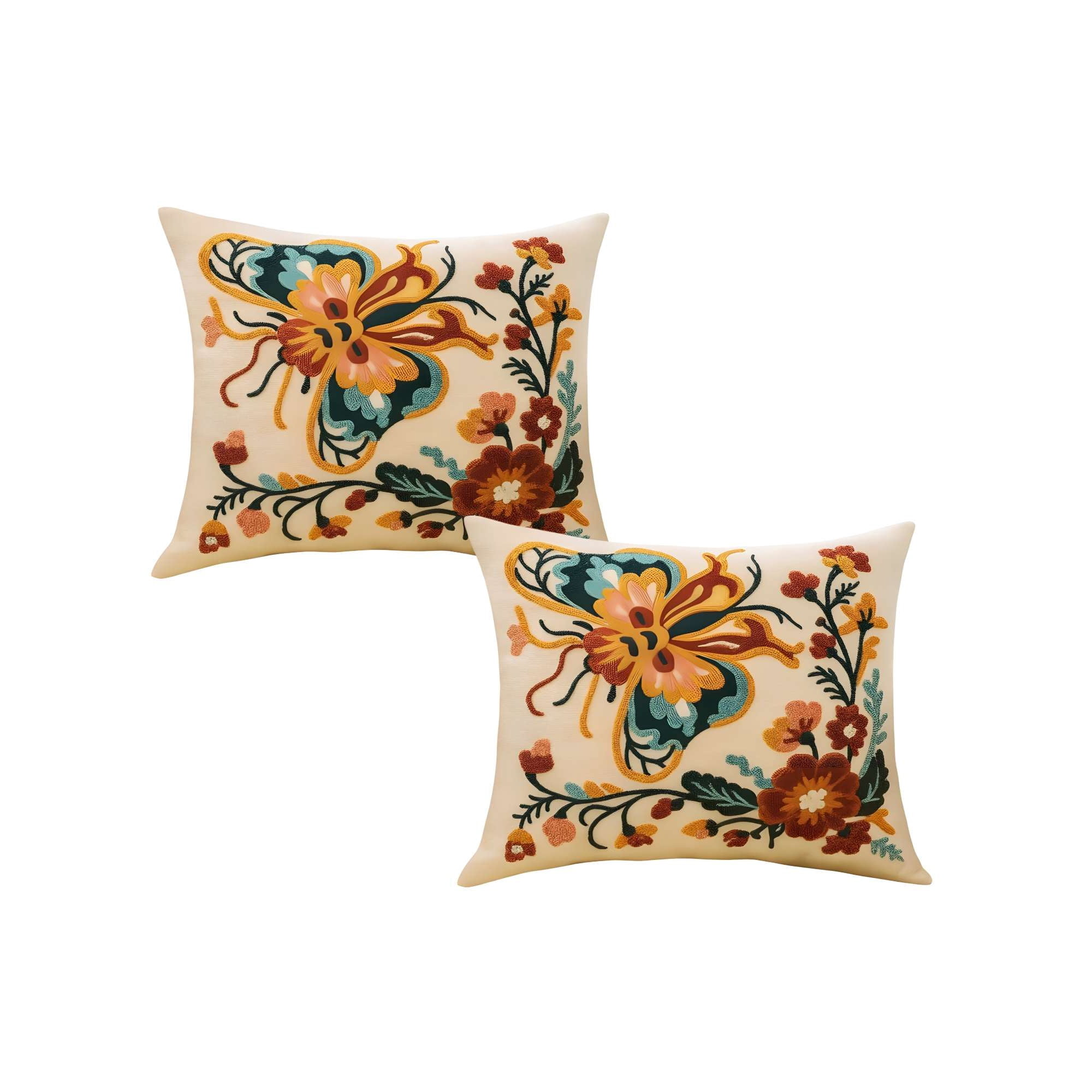 Genérico - Pack De 2 Fundas De Cojin Bordadas 45x45 Beige 01