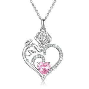 Collar Heshpaws 925 Sterling Silver Birthstone Rose Flower Heart Pendant 18+2""
