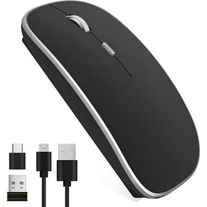 Veat00L - Mouse Inalámbrico,Ratón Recargable Wireless 2.4G Ergonómico Óptico Silencioso Click Con Receptor Usb Y Tipo-C Adaptador 3(1000/1200/1600)Ajustable Dpi Ratón Para Computadora,Portátil,Pc,Mac
