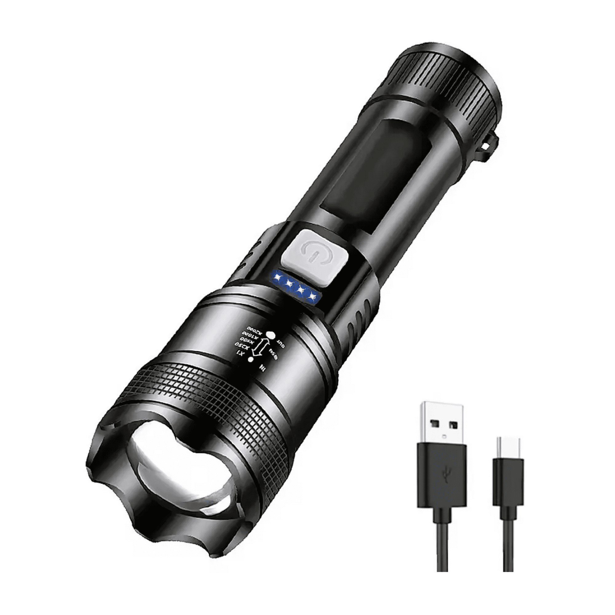 Genérico - Linterna Led Recargable Con Zoom Modelo L39 Blanco Negro