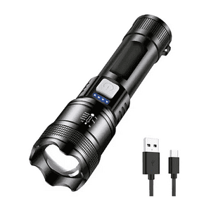 Genérico - Linterna Led Recargable Con Zoom Modelo L39 Blanco Negro