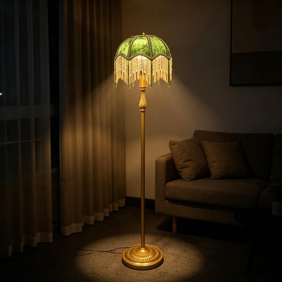 Lámpara de pie WEILASA 33 cm de ancho x 158 cm de alto estilo retro con borla