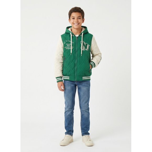 Chaqueta Varsity Bomber Acolchada Capucha Urbana Desmontable