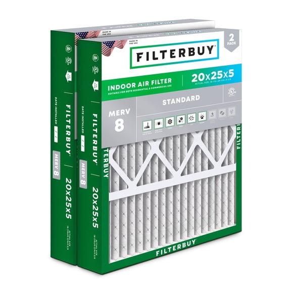 Filtro de aire Filterbuy 20x25x5 MERV 8 para Honeywell, Lennox