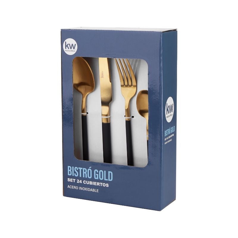 Kitchenware - Cuchillería 24 Piezas Bistró Gold Kw Acero Inoxidable Dorado - Negro