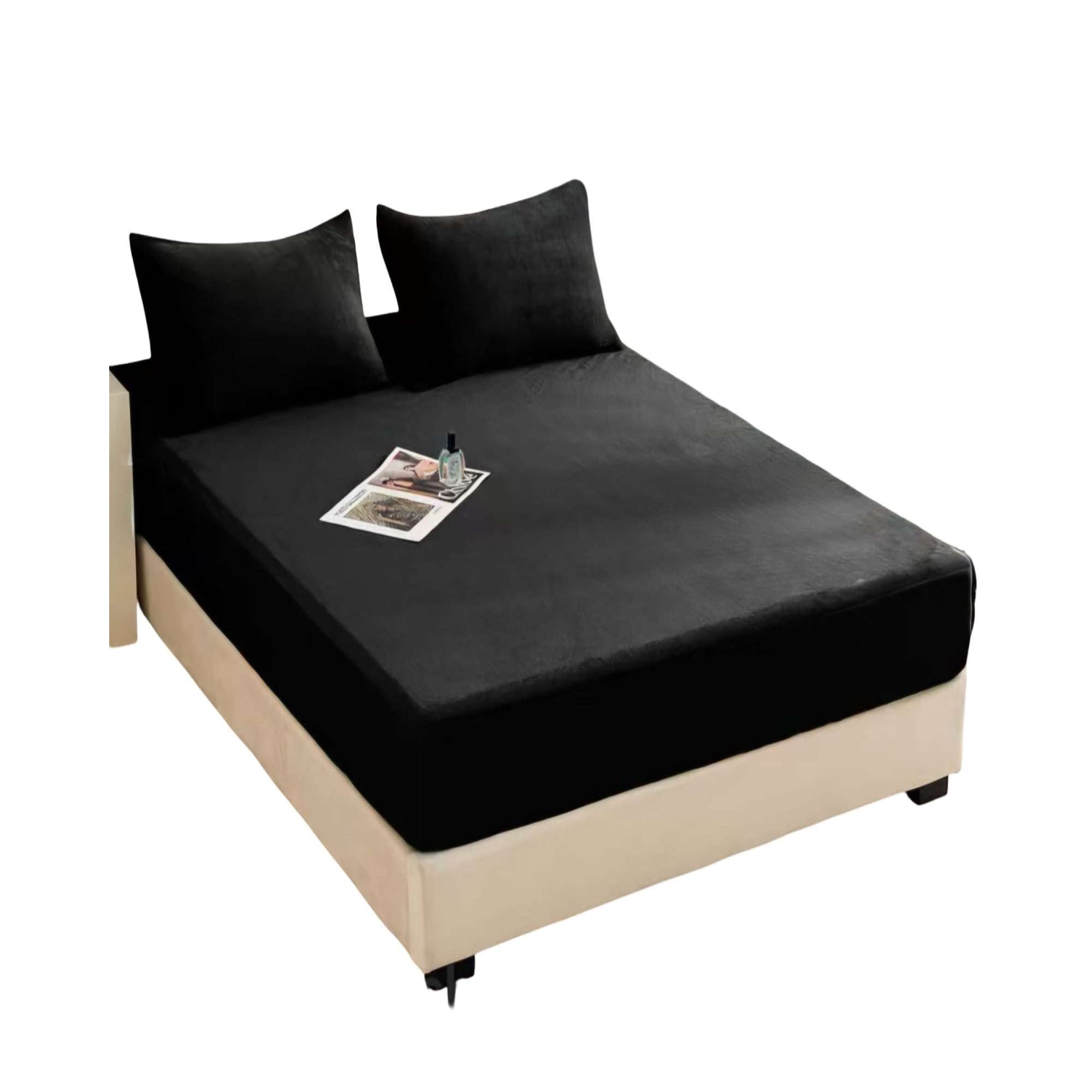 Teng Fei - Cubre Colchon Protector Impermeable Plush - Negro - King Plazas