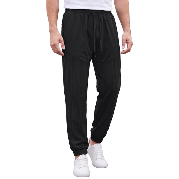 INSPIRE CHIC Pantalones Jogger de Hombre Casuales con Textura y Cintura con Cordón M Negro