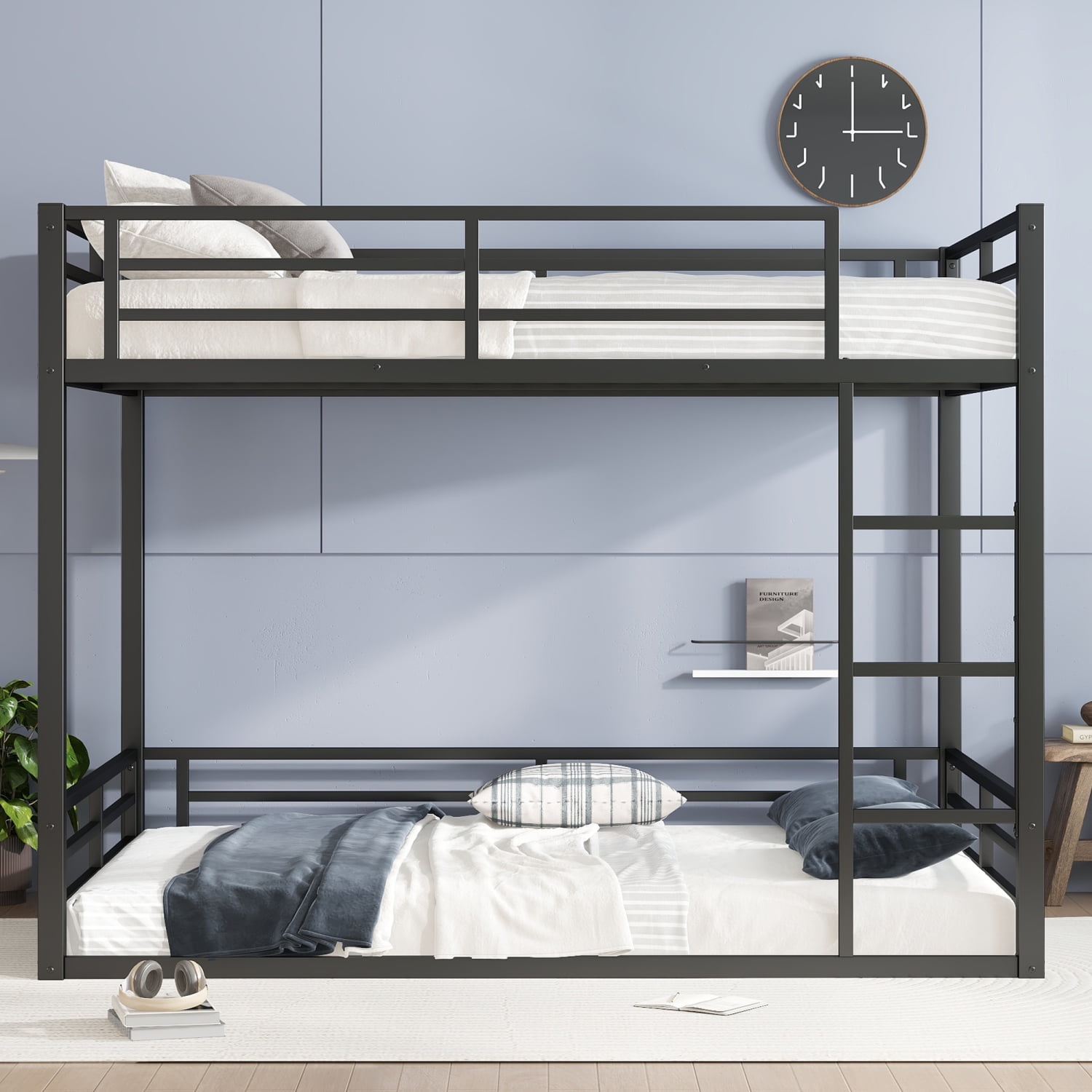 M&ms - Metal Queen Over Queen Bunk Bed For Teens And Adults,space-saving/noise Reduced/no Box Spring Needed,black