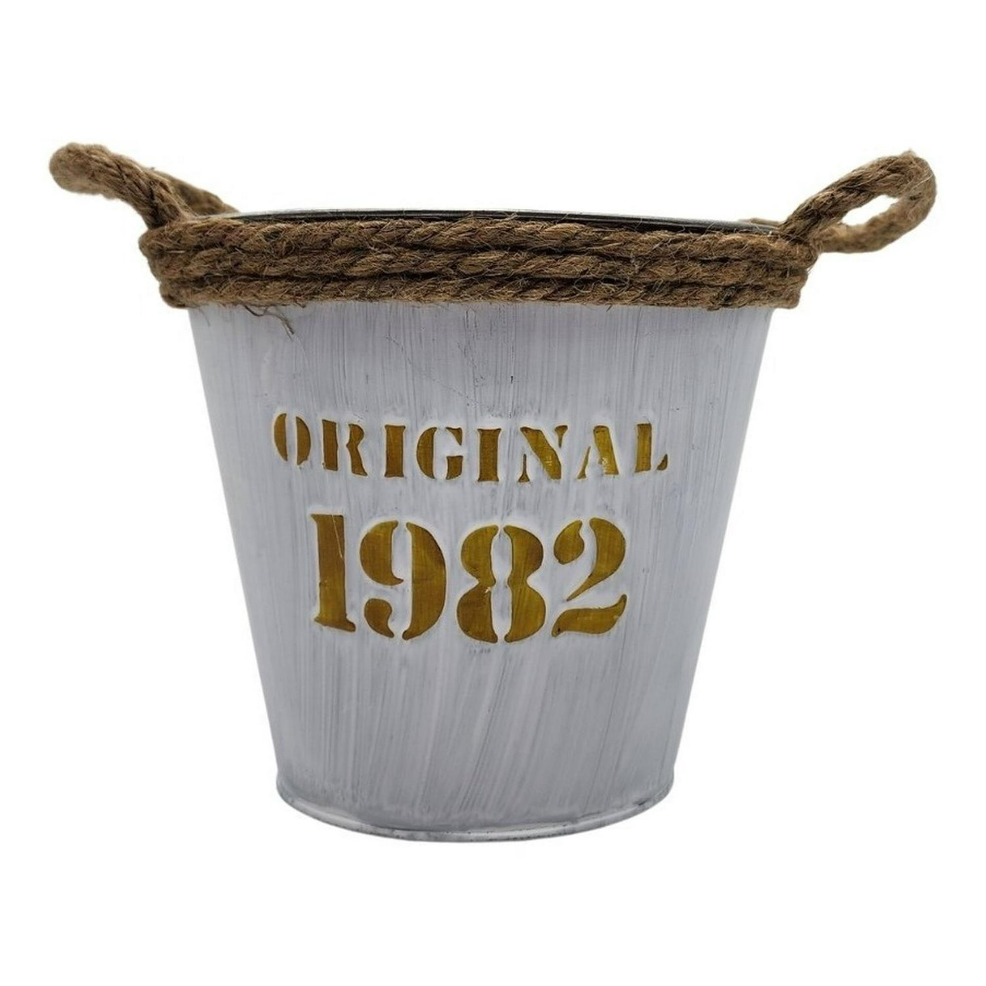 Fliperex - Macetero De Metal Canasto Con Diseños Maceta Balde Metalico Blanco