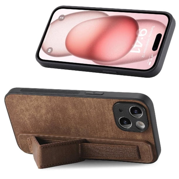 Funda Protectora con Correa para iPhone 15 Resistente a Golpes Marrón