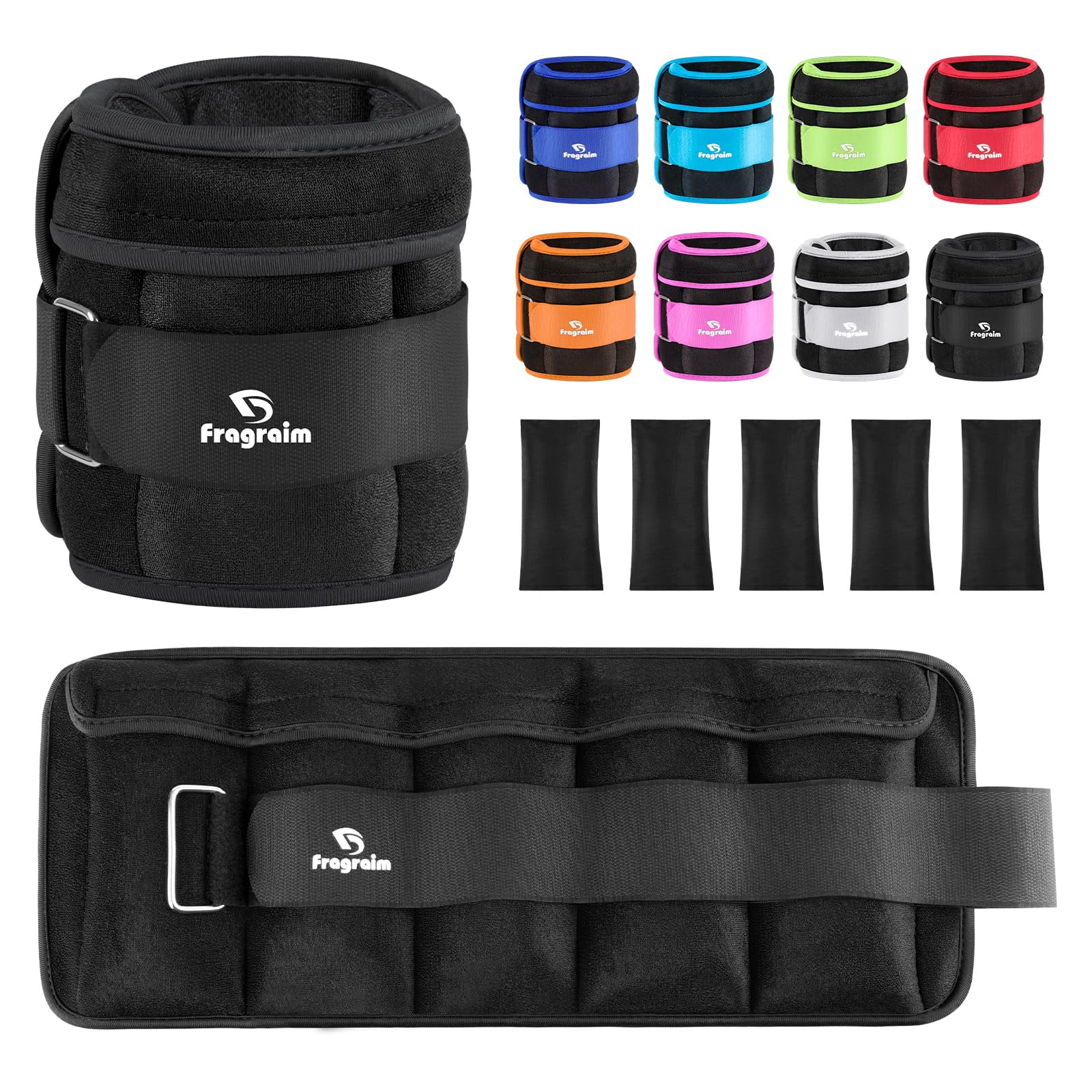 Par De Pesas Para Tobillo Fragraim Ajustables De 0,5 A 2,5 Kg, Color Negro, 5 Kg