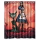 thumbnail image 1 of Cortina de ducha con imagen vívida de Alicia en el País de las Maravillas con diseño de gato y ganchos, tamaño 60 x 72 pulgadas, 1 of 3