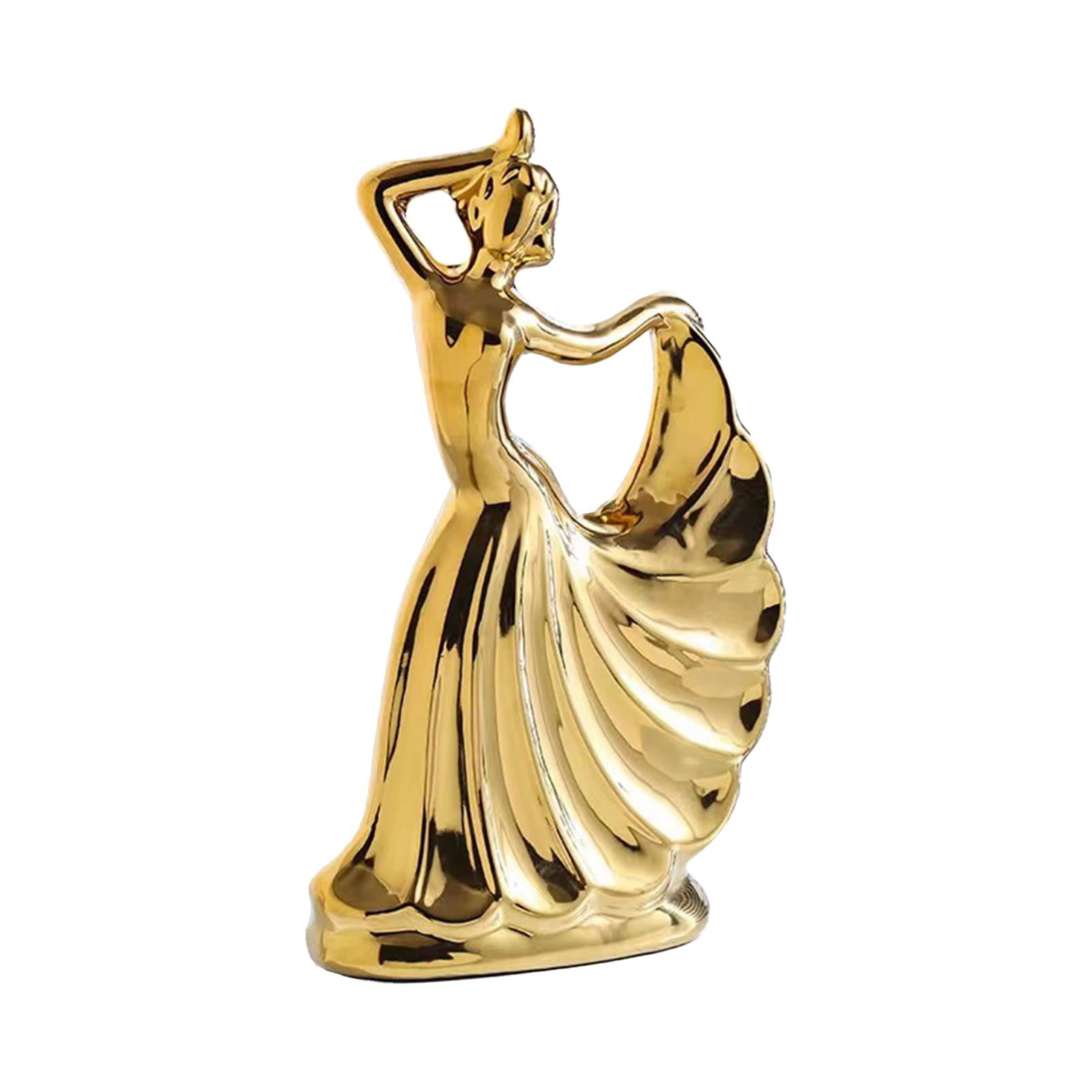 Magideal - Escultura De Baile Para Mujer, Adornos Para Decoración Del Hogar, Estatua De Cerámica Para Niña, Figuras De Bailarina Para Dormitorio, Gabinete, Regal Dorado