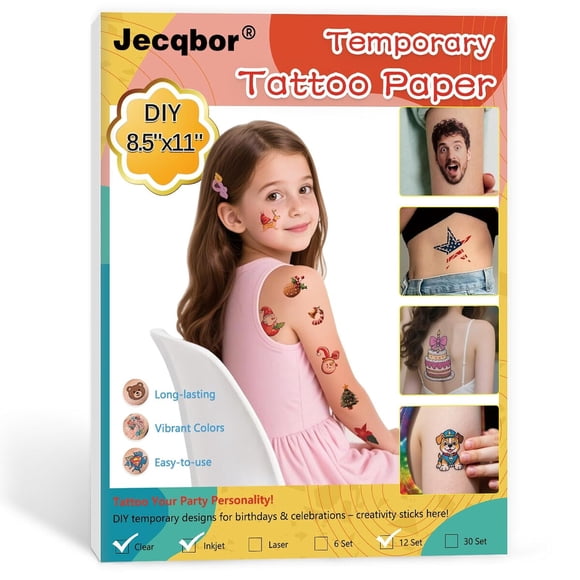 Papel Tatuaje Temporal Jecqbor Inkjet 8.5x11 6 Hojas