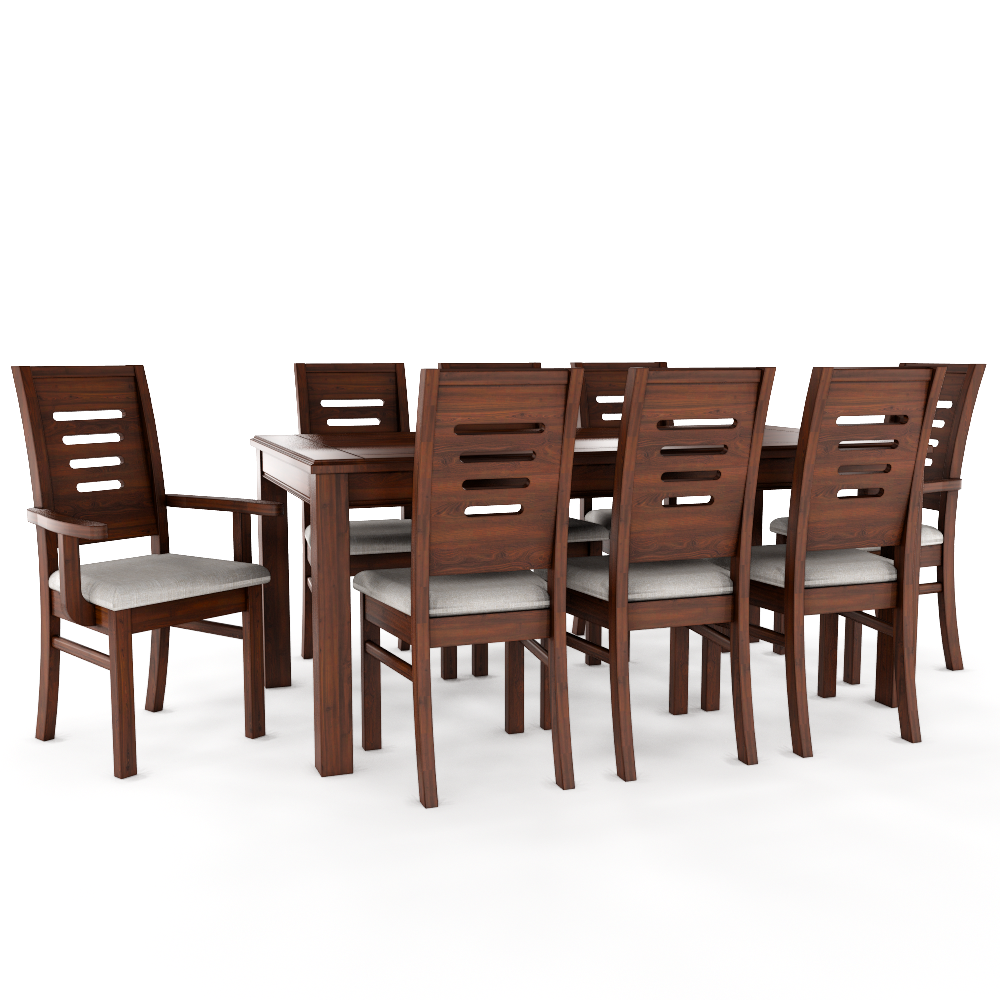 Muebles Insignes - Juego De Comedor Roma 8 Sillas Incluye 2 Sitiales Nogal Mesa 1.8 Rectangular Madera