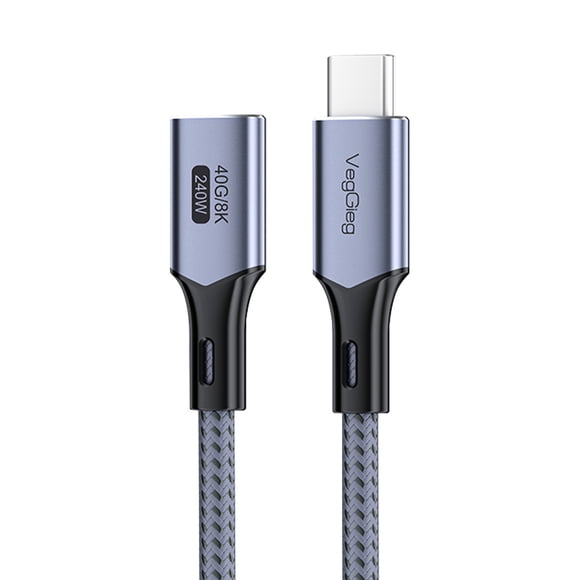 Cable Extensión USB Tipo C 1 Metro Veggieg V-U412 Macho Hembra 240W Power Delivery Carga Rápida Datos 10Gbps Compatible Notebook MacBook Celular Tablet