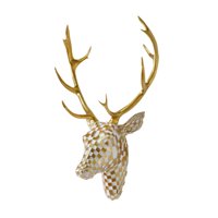 Ioensy - Cabeza De Ciervo Para Colgar En La Pared, Decoración De Resina Para Sala De Estar, Interior, Blanco Y Dorado.