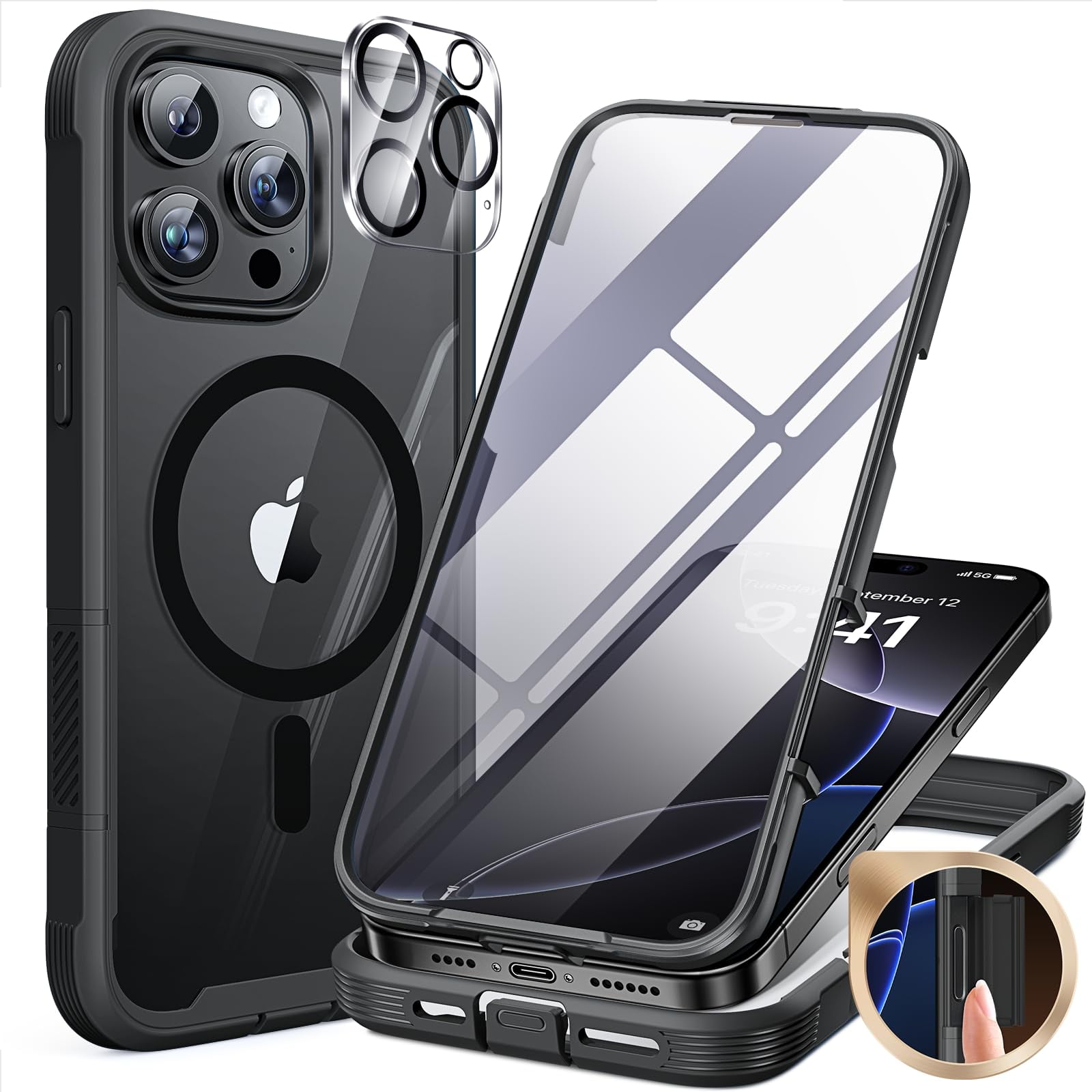 Funda Magnética Miracase Para Iphone 16 Pro Con Pantalla Negra