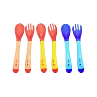 Genérica - Set Cubiertos Tenedor Cuchara Con Sensor Temperatura Bebe Azul