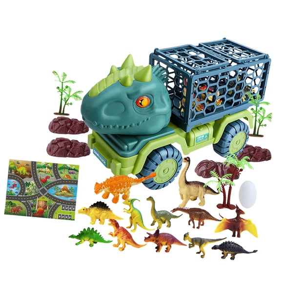 Dinosaur Truck Toys and Cage con figuras de dinosaurios, juguete de simulación Pull Back Dino Car para niños pequeños Niños Niñas Niños Regalo de cump Estilo E