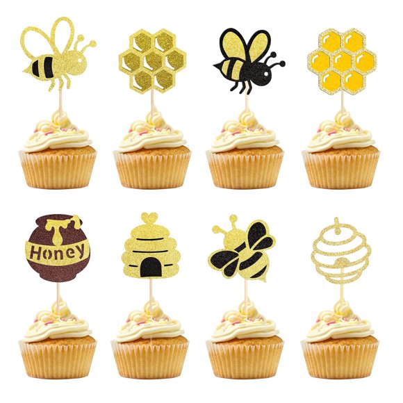 Pretyps 32 toppers para cupcakes de abejita con brillo