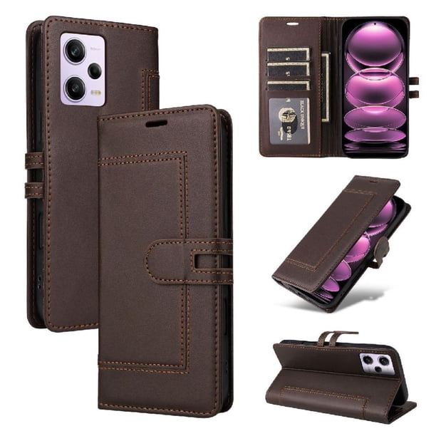 Premium Wallet Case for Xiaomi Redmi Note 12 Pro Plus 5G with Card Slots & Kickstand, Flip Cover Brown
