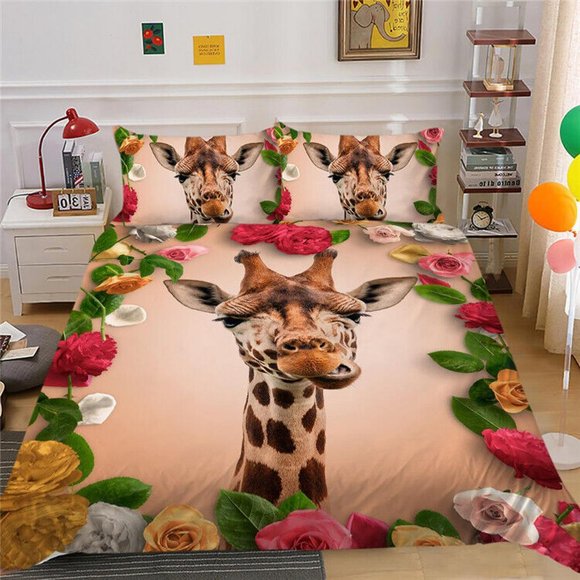Animal Giraffe Rosette Quilt Duvet Cover Set Home Textiles Doona Cover3-Piece Bedding Set