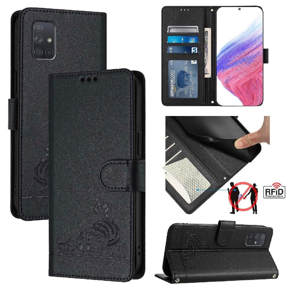 Funda Tipo Cartera Foxdock Para Samsung Galaxy A71 5G Con Soporte, Ranuras, Rfid, Diseño De Gato