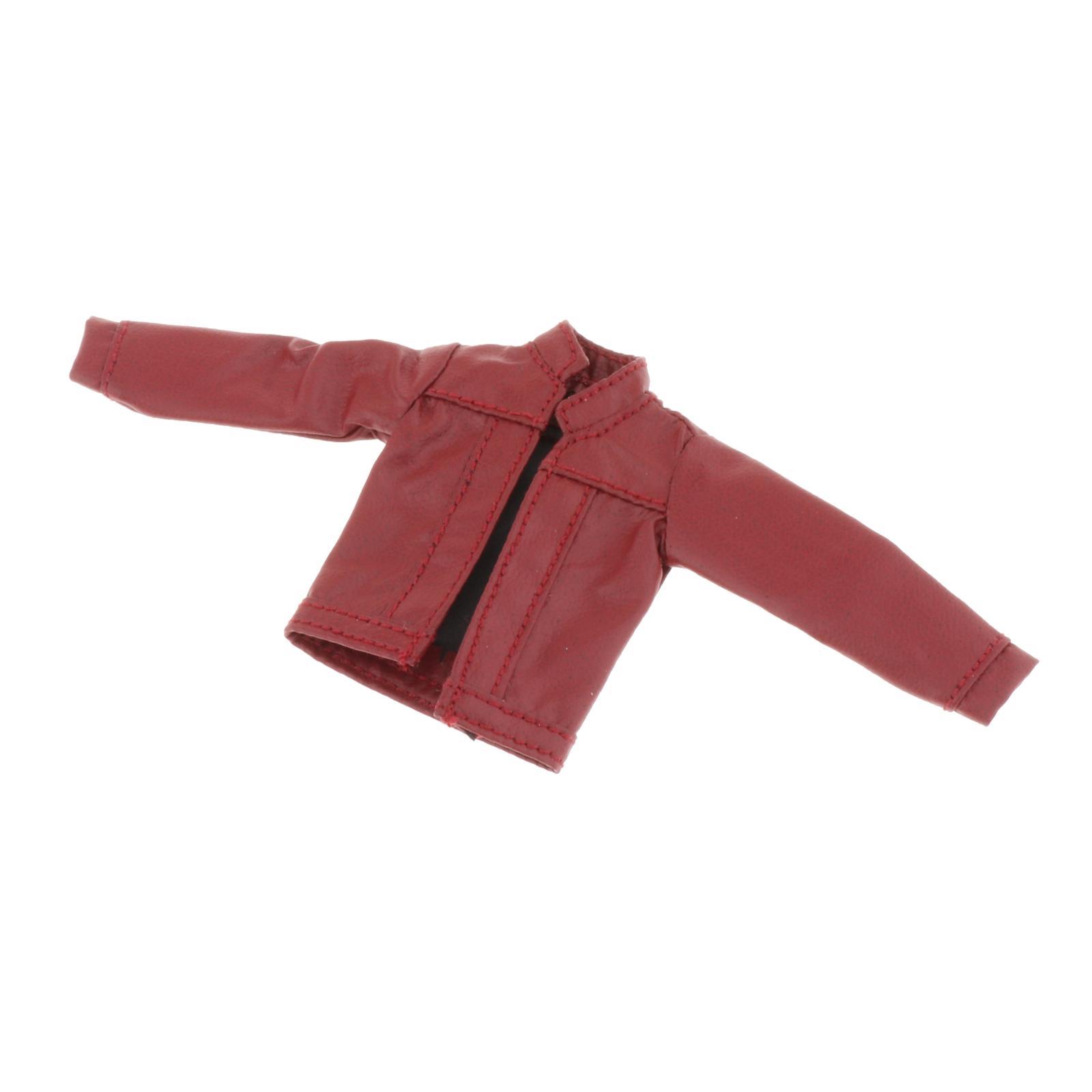 Magideal - 1/12 Soldado Femenino Abrigo De Cuero Sintético Disfraz De Soldado En Miniatura Muñecas Accesorio De Vestir Mini Abrigo De Cuero Disfraz Para Figuras Rojo