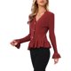 thumbnail image 4 of INSPIRE CHIC Cárdigan Suéter para Mujeres Regreso a Clases Cuello en V Dobladillo con Volantes Plisado Abotonado Casual Manga Larga Abierto al Frente Suéteres M Rojo, 4 of 6