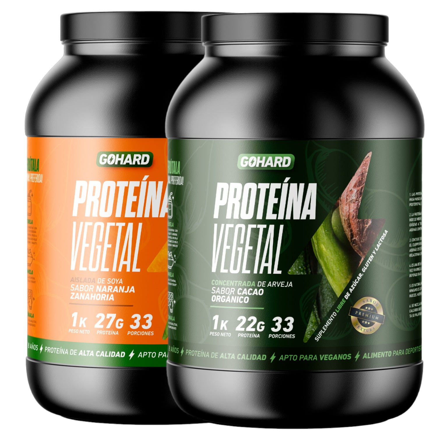 Gohard - Pack Proteinas Vegetales 2kg Total Naranja Zanahoria - Cacao Orgánico