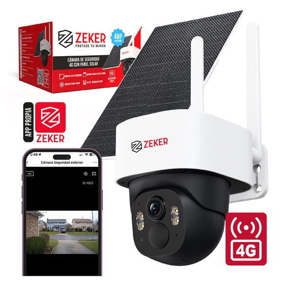 Camara Seguridad 4G Solar Exterior 4MP Zeker PTZ 360 Bateria 9200 mAh