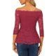 thumbnail image 3 of INSPIRE CHIC Blusa de Encaje Floral para Mujer con Hombros Descubiertos y Mangas 3/4 Transparentes Peplum XS Burdeos, 3 of 7