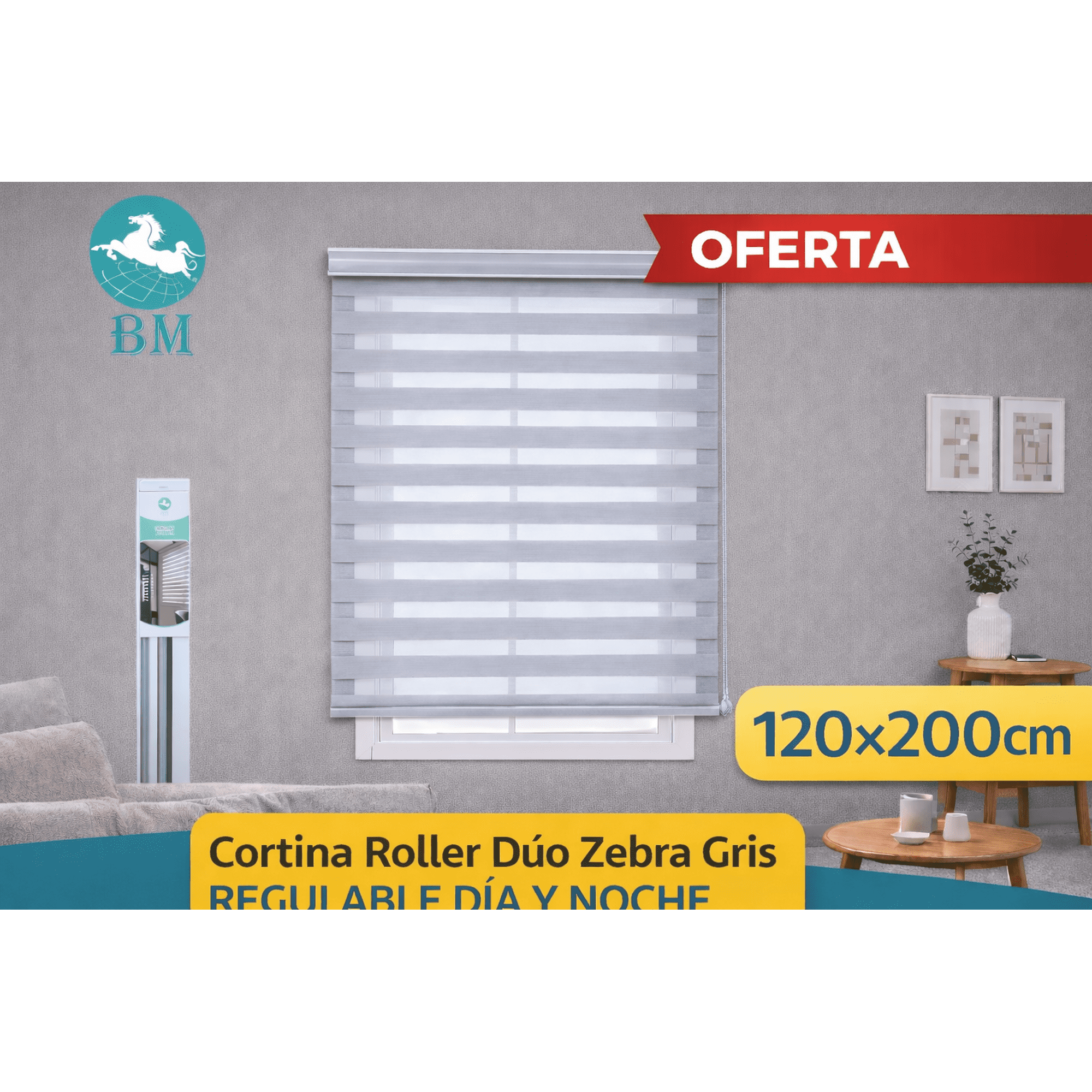 Baima - Cortina Roller Día Y Noche Gris 120x200 Cm Zebra