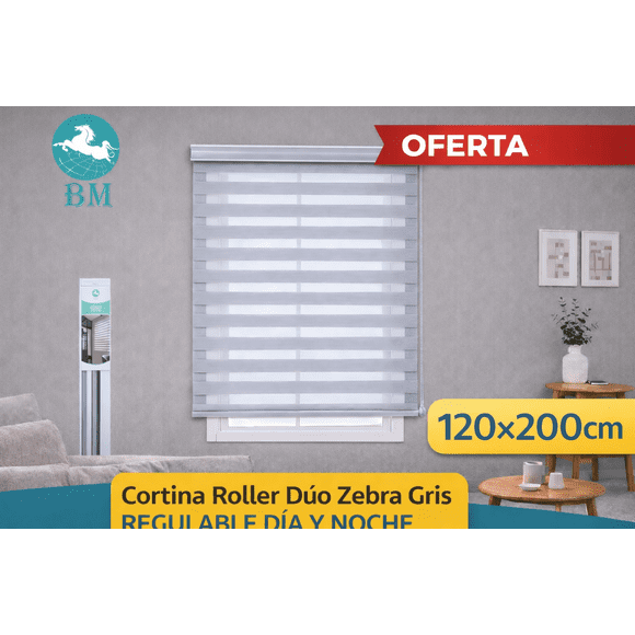 Cortina Roller Día y Noche Gris 120x200 cm Zebra