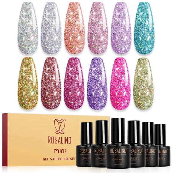 Set de esmaltes de uñas en gel con purpurina ROSALIND 12 colores para mujer
